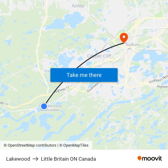 Lakewood to Little Britain ON Canada map