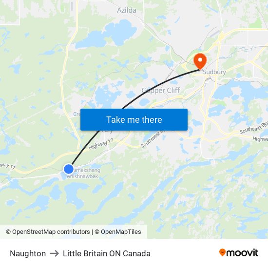 Naughton to Little Britain ON Canada map