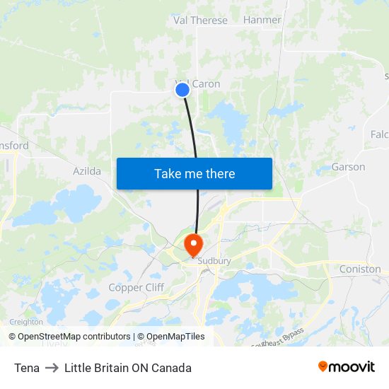 Tena to Little Britain ON Canada map