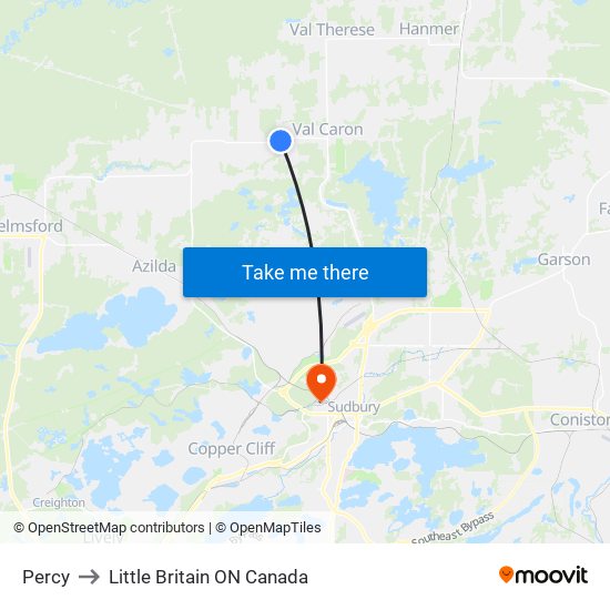 Percy to Little Britain ON Canada map