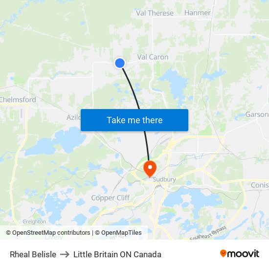 Rheal Belisle to Little Britain ON Canada map