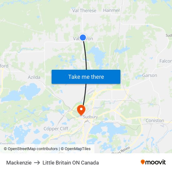 Mackenzie to Little Britain ON Canada map