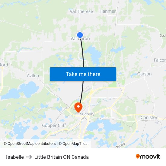 Isabelle to Little Britain ON Canada map