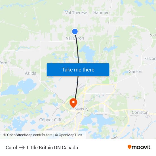 Carol to Little Britain ON Canada map