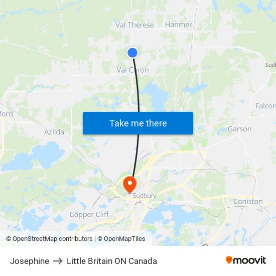 Josephine to Little Britain ON Canada map