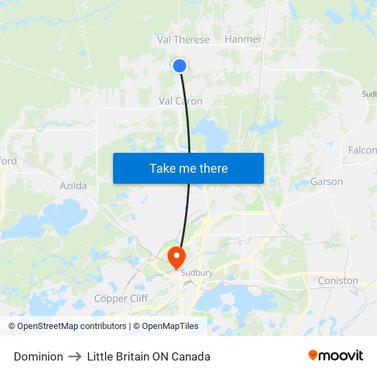 Dominion to Little Britain ON Canada map