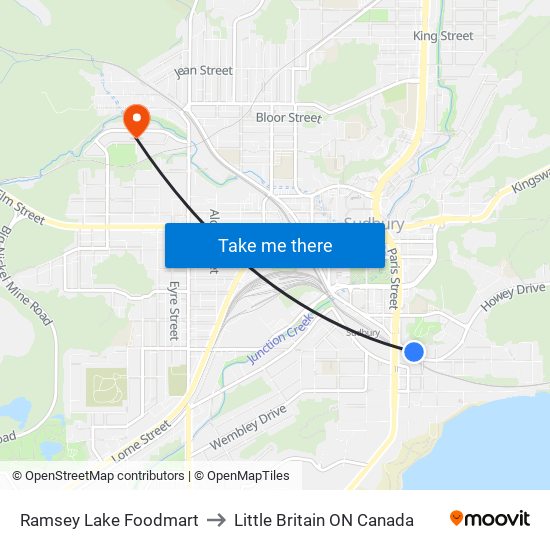 Ramsey Lake Foodmart to Little Britain ON Canada map