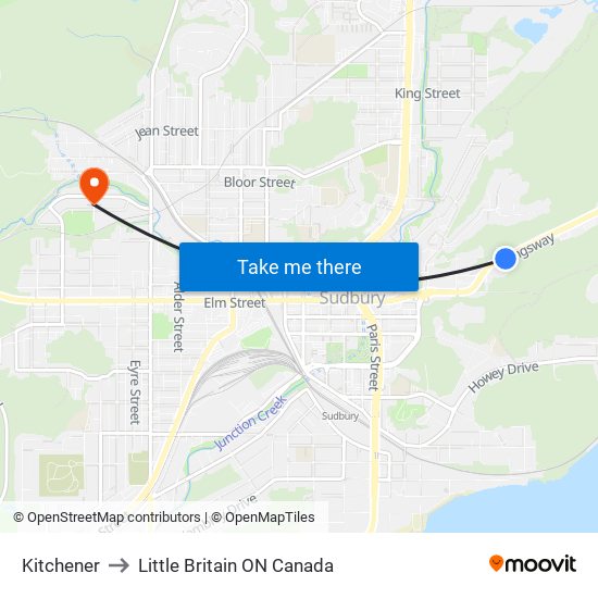 Kitchener to Little Britain ON Canada map