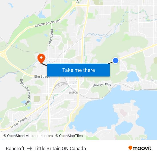 Bancroft to Little Britain ON Canada map