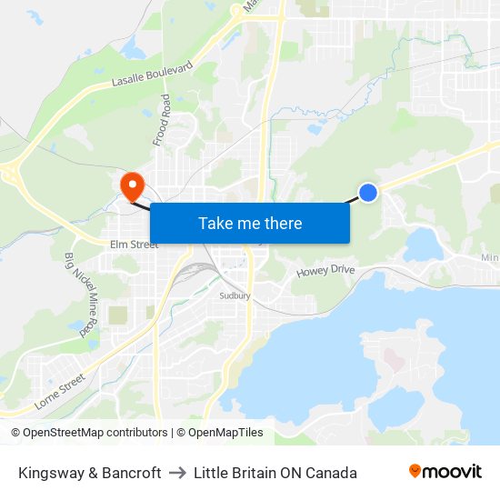 Kingsway & Bancroft to Little Britain ON Canada map