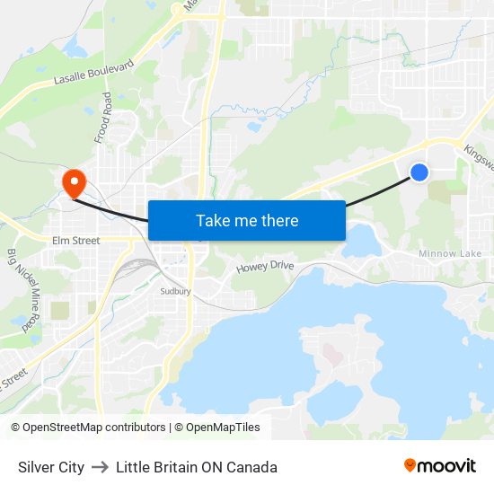 Silver City to Little Britain ON Canada map