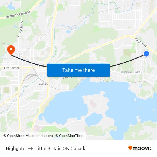 Highgate to Little Britain ON Canada map