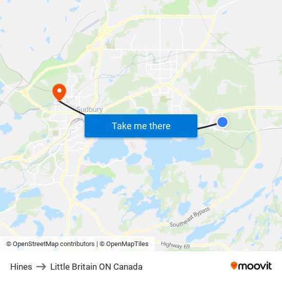 Hines to Little Britain ON Canada map