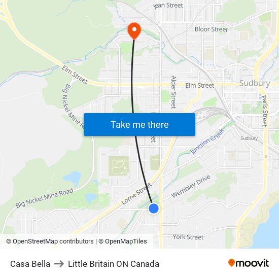 Casa Bella to Little Britain ON Canada map