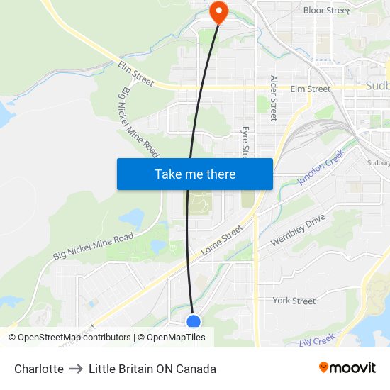 Charlotte to Little Britain ON Canada map