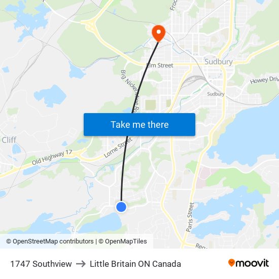 1747 Southview to Little Britain ON Canada map