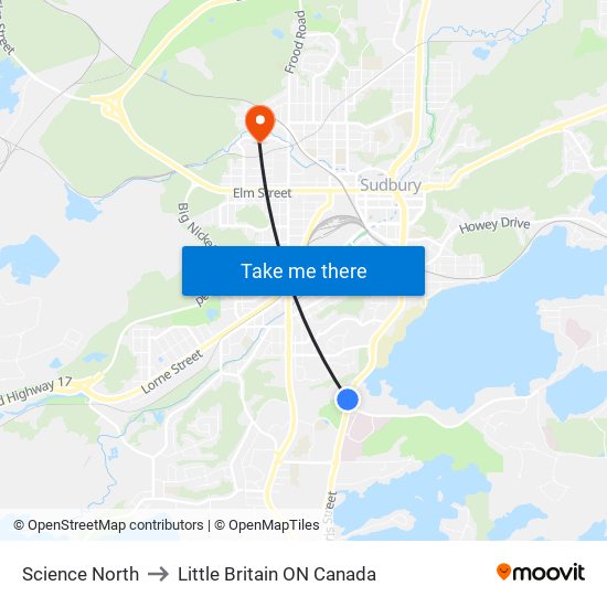 Science North to Little Britain ON Canada map