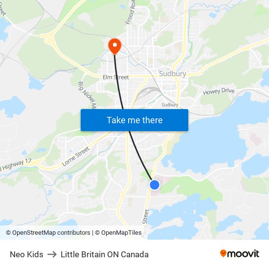 Neo Kids to Little Britain ON Canada map