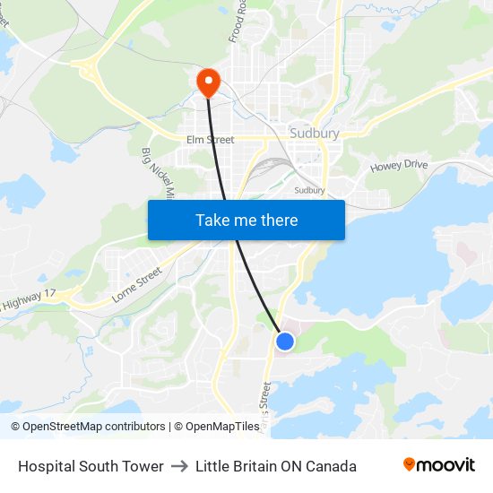 Hospital South Tower to Little Britain ON Canada map