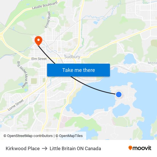 Kirkwood Place to Little Britain ON Canada map