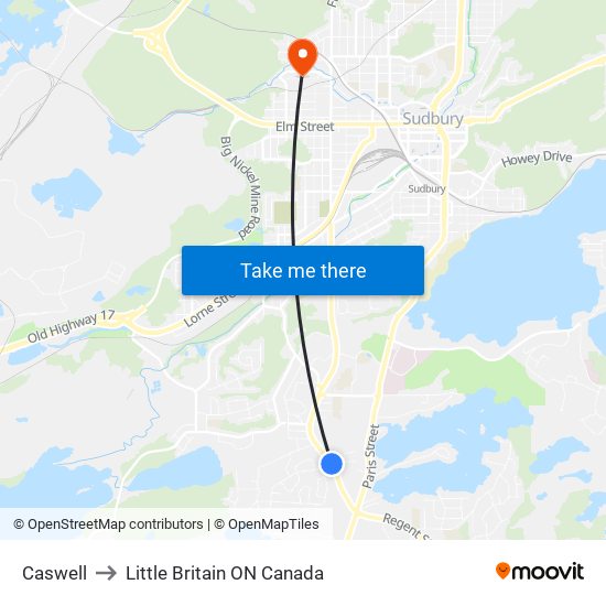 Caswell to Little Britain ON Canada map