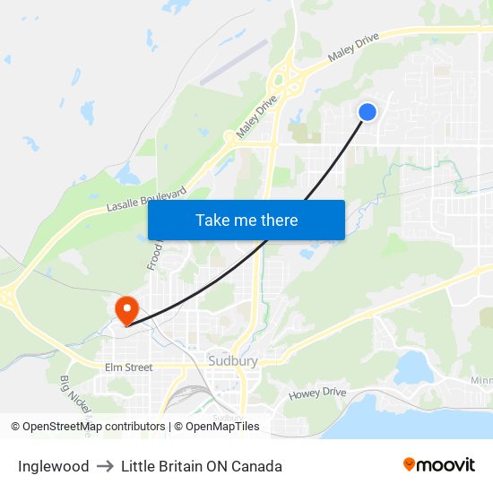 Inglewood to Little Britain ON Canada map