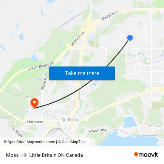 Moss to Little Britain ON Canada map