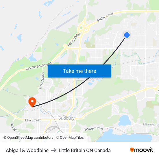 Abigail & Woodbine to Little Britain ON Canada map