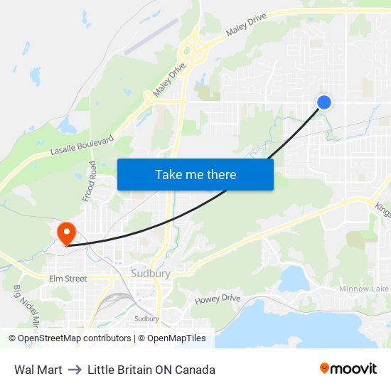 Wal Mart to Little Britain ON Canada map