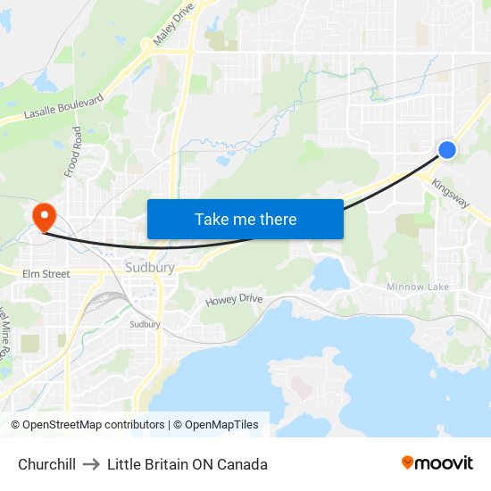 Churchill to Little Britain ON Canada map