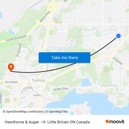 Hawthorne & Auger to Little Britain ON Canada map