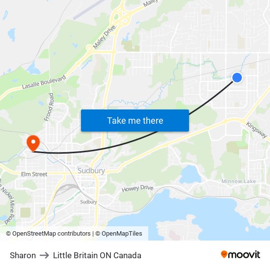 Sharon to Little Britain ON Canada map
