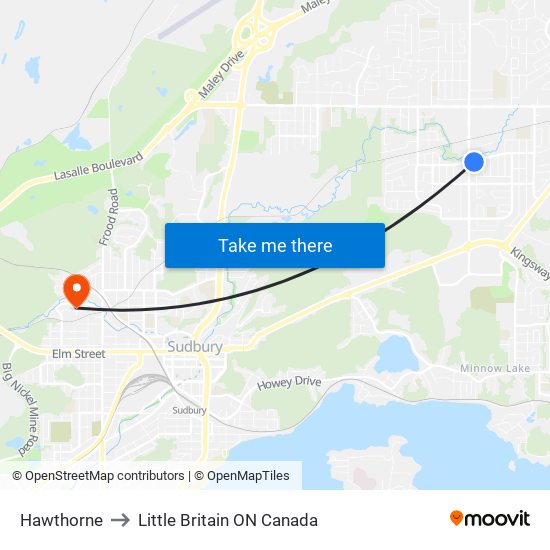 Hawthorne to Little Britain ON Canada map