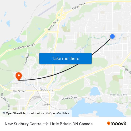 New Sudbury Centre to Little Britain ON Canada map