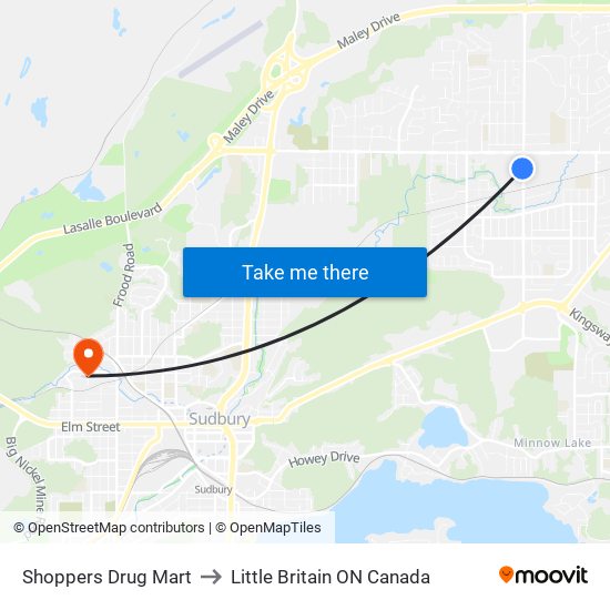Shoppers Drug Mart to Little Britain ON Canada map