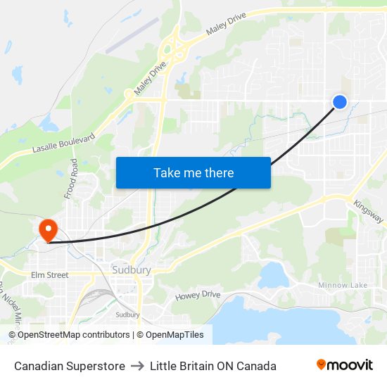 Canadian Superstore to Little Britain ON Canada map