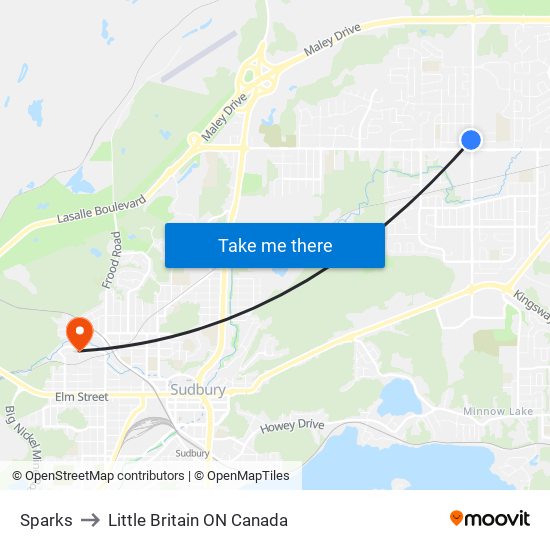 Sparks to Little Britain ON Canada map