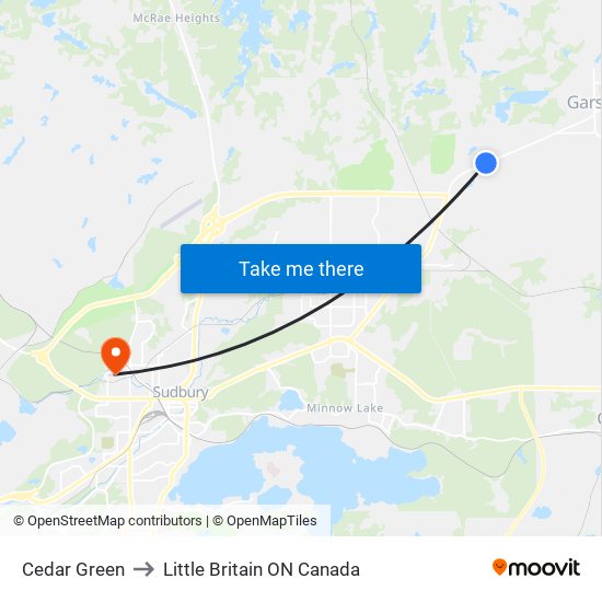 Cedar Green to Little Britain ON Canada map