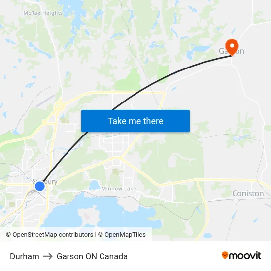 Durham to Garson ON Canada map