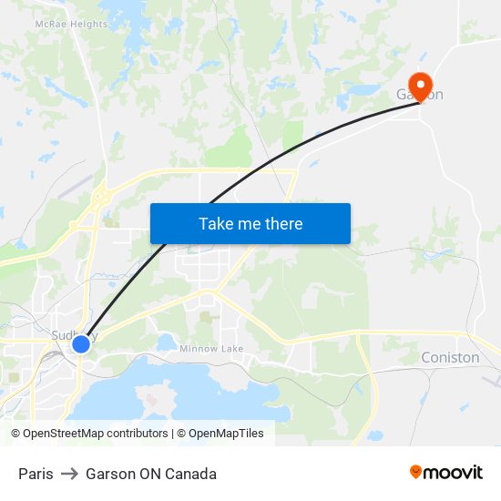 Paris to Garson ON Canada map
