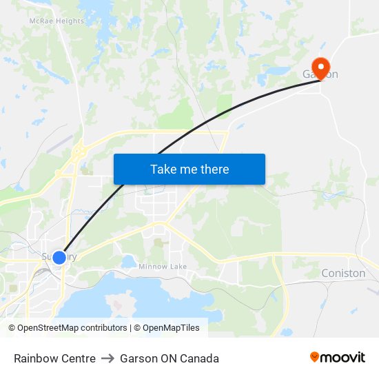 Rainbow Centre to Garson ON Canada map