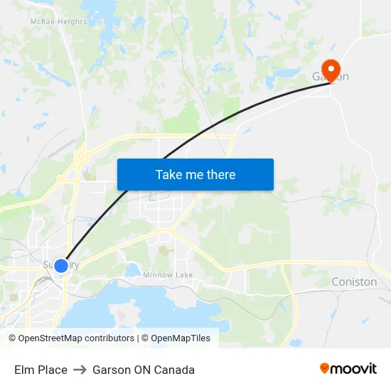 Elm Place to Garson ON Canada map