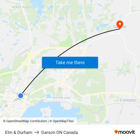 Elm & Durham to Garson ON Canada map