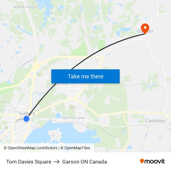 Tom Davies Square to Garson ON Canada map