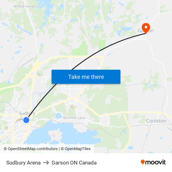Sudbury Arena to Garson ON Canada map