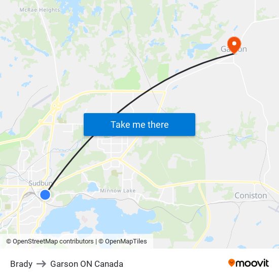 Brady to Garson ON Canada map