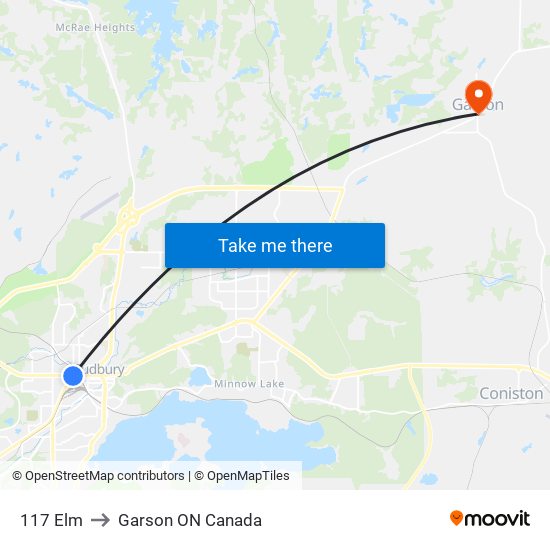 117 Elm to Garson ON Canada map