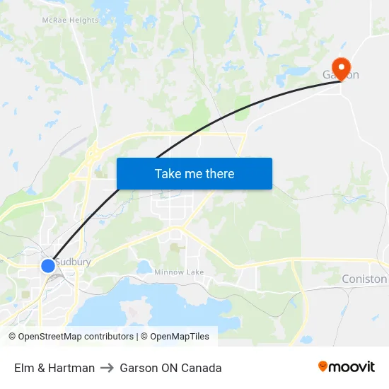 Elm & Hartman to Garson ON Canada map