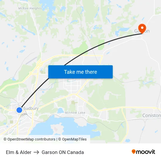 Elm & Alder to Garson ON Canada map