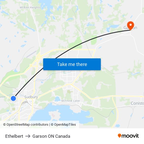 Ethelbert to Garson ON Canada map